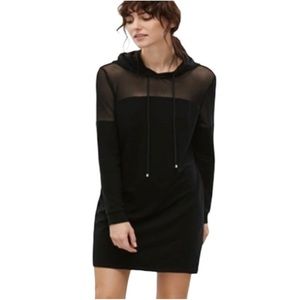 BLQ Hooded Dress Sheer Mesh Shoulder Inset Black Long Sleeve Size 1/Small (4-6)